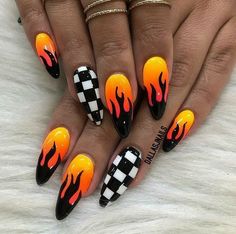 Checkered Nails, Black Coffin Nails, Summer Acrylic Nails, Yellow Nails