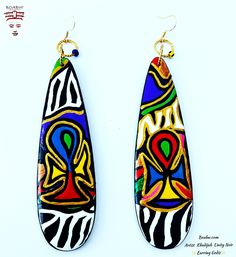 Hand Painted with acrylic paints on lightweight wood. Glossed with a clear gloss for protection.  Size. 6in Bohemian Teardrop Hand Painted Earrings, Unique Handmade Festival Earrings, Unique Handmade Earrings For Festivals, Spiritual Multicolor Dangle Earrings, Unique Artistic Design Earrings For Festival, Handmade Ankh Earrings As Gift, Handmade Earrings As Festival Gifts, Multicolor Spiritual Drop Earrings, Spiritual Multicolor Drop Earrings