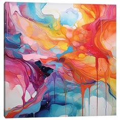 an abstract painting with multicolored paint on it's walls and the colors are flowing