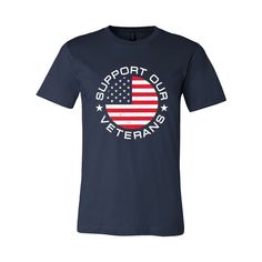 the support our veterans t - shirt in navy with an american flag and stars on it