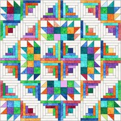 a quilt made with colorful blocks and squares