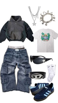 Masculine Y2k Outfits, Outfits For School Baggy, Mens Y2k Outfits, Masc Streetwear, Y2k Outfits Men, Baggy Outfit Ideas, Street Style Outfits Casual