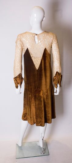 Vintage 1920s Silk Velvet and Lace Dress