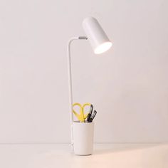 White Metal Desk Light With Pen Holder - Living Room Cup Table Metal Desk, Metal Desks, White Table Lamp, Desk Light, Table Light, White Table, Light White, Pencil Holder, A Pencil