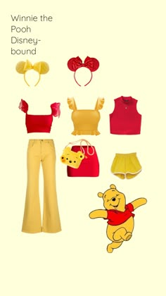 winnie the pooh costume and other items are arranged on a white background with text that reads, winnie the pooh disney bound