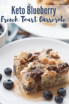 blueberry french toast casserole on a white plate