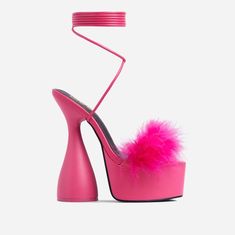 Make a bold statement this season with these heels doll. Featuring a pink faux leather material, with fluffy faux feather detailing, a platform sole, statement heel and a lace up finish. Ego Shoes, Fierce Women, Mid Calf Dresses, Floral Heels, Boot Pumps, Sell Out, Bridal Hair Accessories, Leather Material, Black Heels