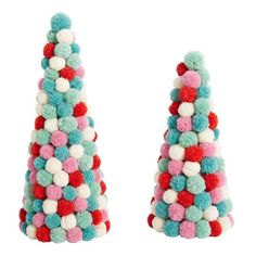 two christmas trees made out of pom poms