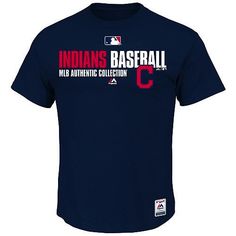 100% cotton Authentic screen print decoration Authentic Collection locker room tag Officially licensed by MLB Indian Navy, Indians Baseball, Cleveland Indians, Mlb, Screen Printing, Navy, T Shirt