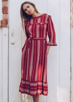 Bohemian ruffle style dress makes this so ideal with side pockets. Flowy ruffle sleeves give this dress flow and easy comfort. Perfect midi length can be worn all year long! Available in XS/S and M/L sizing. Model is wearing a XS/S, she is a size 4. Size Offered: S/M & M/L 100% Rayon (soft hand feel) Machine wash cold; hang dry to prevent from wrinkling. Dry Clean Recommended. Designed & Made in Los Angeles Saffron Seeds, Seed Of Life, Yoga Clothing, Ruffles Fashion, Ruffle Sleeves, Soft Hand, Yoga Clothes, Style Dress, Dress Making