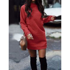 Season:Winter,Fall; Fabric:Polyester; Sleeve Length:Long Sleeve; Look After Me:Machine wash; Gender:Women's; Style:Daily,Knitwear,Casual; Elasticity:Micro-elastic; Occasion:Daily,Holiday,Vacation,Outdoor; Fit Type:Loose Fit; Dresses Type:Jumper Dress,Winter Dress,Casual Dress,Sweater Dress; Pattern:Pure Color; Neckline:Crew Neck; Front page:FF; Listing Date:09/05/2023; Production mode:External procurement; 2024 Trends:2023; Bust:; Length:; Sleeve:; Fit US Size:; Fit UK Size:; Fit EU Size:; Dress Sweater Dress Casual, Hooded Dress, Mini Short, Short Mini Dress, Casual Sweaters, Knit Fashion, Sweatshirt Dress, Winter Dresses, Over The Knee Boots