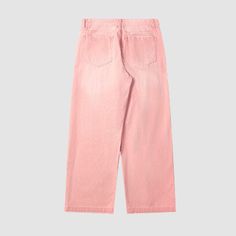 Material: 90% CottonFeatures: Pants. jeans. macaron inspired. wide legs. washed. non-elastic. button front. solid color. straight-leg. relaxed fit. unisex. couple outfits.Style: Casual. college. streetwear Casual Pink Denim Jeans, Pink Relaxed Fit Wide Leg Jeans, Casual Pink Jeans With Five Pockets, Pink Wide Leg Jeans For Streetwear, Casual Pink Wide Leg Jeans, Casual Wide-leg Jeans For Spring, Pink Relaxed Fit Straight Jeans, Casual Pink Jeans With Pockets, Trendy Pink Wide-leg Jeans