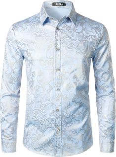 Elevate your style with our Men's Exclusive Paisley Slim Fit Long Sleeve Dress Shirt. Made for the modern man, this shirt boasts a slim fit design and intricate paisley pattern. Perfect for professional or formal occasions, it exudes confidence and sophistication. 100% Polyester/Dry Clean Only SIZE NECK CHEST WAIST SLEEVE S 14-14½″ 34-36″ 28-30″ 32-33″ M 15-15½″ 38-40″ 32-34″ 33-34″ L 16-16½″ 42-44″ 36-38″ 34-35″ XL 17-17½″ 46-48″ 40-42″ 35-36″ 2XL 18-18½″ 50-52″ 44-46″ 36-37″ 3XL 19-19½″ 54-56″ 48-50″ 37-38″ 4XL 20½-21″ 58-60″ 53-55″ 38″ 5XL 22-22½″ 62-64″ 58-60″ 38½″ Elegant Shirt With Floral Print And Spread Collar, Formal Button-up Shirt With Floral Print, Formal Floral Print Button-up Shirt, Patterned Fitted Top For Formal Occasions, Patterned Formal Shirt For Spring, Elegant Patterned Shirt With Spread Collar, Formal Shirt With Pattern And Spread Collar, Formal Patterned Shirt With Spread Collar, Formal Patterned Shirt With Floral Print