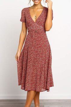 Apricot Fashion Sweet Split Joint V Neck A Line Dresses Dresses Australia, V Neck Midi Dress, Midi Dress Casual, Midi Short Sleeve Dress, Linnet, Red Midi Dress, Mid Length Dresses, Everyday Dresses, Looks Vintage