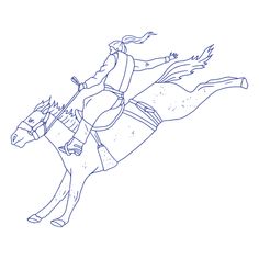 a drawing of a woman riding on the back of a horse with a lasso