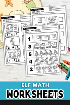 the printable worksheet for ell math is shown with pencils and crayo