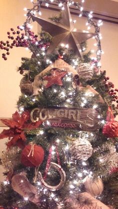 a christmas tree decorated with ornaments and lights