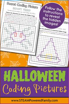 These Halloween coding activities are a screen free way to get kids learning about sequencing and coding while creating art! Free printable. Fall Coding Activities, Halloween Lego Challenge, Halloween Coding Unplugged, Halloween Technology Activities, Halloween Coding Activities, Halloween Activities 4th Grade, 1st Grade Halloween Activities, Halloween 2nd Grade, 31 Days Of Halloween Activities