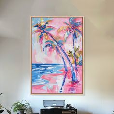 a painting hanging on the wall next to a record player