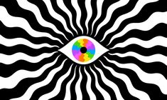 an eyeball with black and white stripes in the center, as if it were optical art