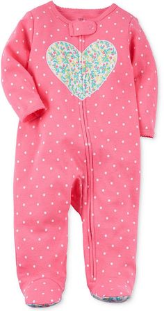 Carter's Baby Girls Dot-Print Heart Cotton Footed Coverall Baby Bath Time, Floral Heart, Carters Baby, Reborn Babies, Baby & Toddler Clothing, Baby Romper