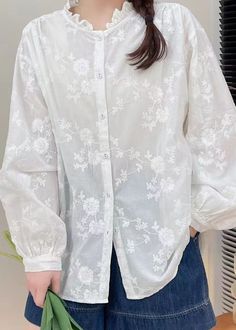 French White Embroidered Button Cotton Shirt Long SleeveFabric: Cotton BlendedSize & Fit: Fit: This garment fits true to size.Length: Size XL measures 25.35"from shoulder to hemBust: Great for any cup size. Waist: Loose Fit. Comfortable room throughout midsection.Hip: Loose Fit - room for hips. Hand Wash Cold. White Embroidered Button-up Shirt, White Button-up Top With Floral Embroidery, White Embroidered Button-up Top, White Floral Embroidered Button-up Top, Relaxed Fit Long Sleeve Tops With Chikankari Embroidery, Long Sleeve Cotton Shirt With Chikankari Embroidery, Cotton Button-up Blouse With Floral Embroidery, White Embroidered Long Sleeve Shirt, Casual Embroidered Shirt For Daywear