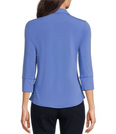 J.McLaughlin Brynn 3/4 Sleeve Point Collar Shirt | Dillard's Stretch Collared Tops With Button Cuffs, Stretch Polo Collar Tops For Work, Workwear Top With Seamless Fold Down Collar, Stretch 3/4 Sleeve Tops For Work, Casual 3/4 Sleeve Tops For Office, Half Sleeve Tops With Placket For Work, Rolled 3/4 Sleeve Tops For Work, Business Casual Tops With Button Cuffs And Collared Neckline, Workwear Top With 3/4 Rolled Sleeves