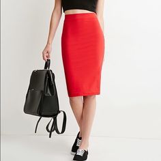 Super Comfortable Stretchy Red Pencil Skirt. High Waist And You Can Definitely Get Away With Wearing This Comfy Skirt In The Office Or Out. Never Worn. Chic Red Stretch Pencil Skirt, Red Midi Pencil Skirt For Work, Red Stretch Knee-length Pencil Skirt, Red Fitted Midi Pencil Skirt, Red Knee-length Pencil Skirt For Spring, Chic Red Pencil Skirt, Red Lined Pencil Skirt For Spring, High Waist Red Lined Pencil Skirt, Red High Waist Lined Pencil Skirt