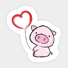 a pink pig with a heart shaped balloon