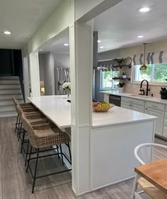 the kitchen is clean and ready to be used as a dining room or family room