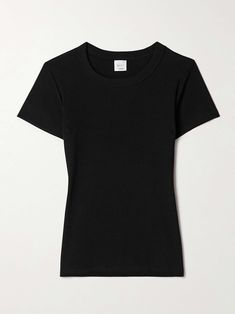 LESET knows how to create quality basics you can wear time and again. This 'Kelly' T-shirt is made from soft cotton-blend jersey ribbed for tactility and has cap sleeves. It's the perfect canvas for a leather jacket and jeans. Shirts Women Outfit, Quality Basics, Basic T Shirts, T Shirts Women, Cosplay Shoes, Chill Outfits, Women Outfit, Shirts Women, Sports Suit