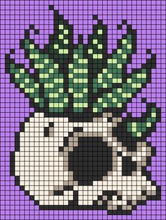 a cross - stitch pattern with a potted plant on it's side in purple and black