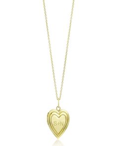 STONE AND STRAND heart locket. Polished 14-karat yellow gold hardware. Engrave up to five characters at heart. 0.03 total diamond carat weight. Approx. 12mm x 13mm pendant. Made in USA. Stone And Strand, Diamond Carat, Monogrammed Items, Heart Locket, Locket, Gold Hardware, Neiman Marcus, Made In Usa, Tops Designs