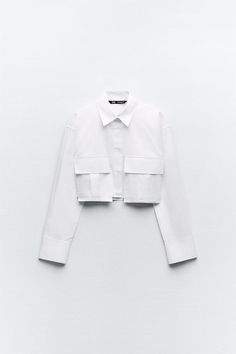 Zara Collared Shirt For Work, White Cropped Long Sleeve Shirt With Buttons, Elegant White Button-up Cropped Shirt, White Cropped Shirt With Long Sleeves And Buttons, White Button-up Cropped Shirt For Fall, White Long Sleeve Cropped Shirt With Button Closure, Cropped Button Shirt For Work, Chic White Cropped Shirt For Work, Cropped Workwear Shirt With Buttons