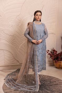 Gulmira By House Of Nawab Embroidered Net Suits Unstitched 3 Piece HON24G4 D-06 ZAKIYA- Lux - Luxury Collection - Luxury Collection I Latest Pakistani Salwar Kameez Punjabi Suits Designer Wear Organza Sleeves, Chiffon Collection, Embroidered Organza, Silk Trousers, Fabric Stores Online, Fabric Online, Designer Suits, Pakistani Fashion, Designer Wear