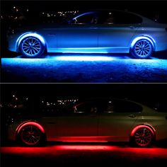 two different images of a car with blue and red lights