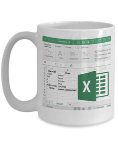 a white coffee mug with microsoft excel on it