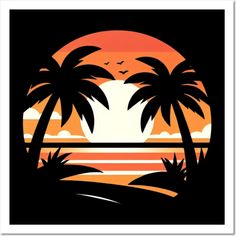 an orange and black sunset with palm trees