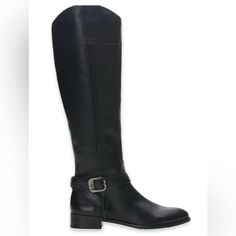 Vince Camuto Creates This Product With Modern Forward Thinking Women In Mind Committed To Using Only High Quality Products In The Craftsmanship Of His Designs. Ovarlym Riding Boots By Vince Camino Gunmetal Chrome Buckle And Leather Strap Accent Around Ankle. Round Toe Block Heel Leather Riding Boots Black Silky Leather (Soft And Smooth) Leather Upper Textile/Man Made Lining Man Made Sole Cushion Heels And Balls Of The Feet Leather Insole Embossed Stamped Brand Sole Embossed Stamped With Name And Logo 1” Heel, Inside Shaft 16”, Outside Shaft 18” Knee-high Leather Moto Boots With Leather Lining, Wide Calf Knee-high Moto Boots With Leather Lining, Chic Wide Calf Knee-high Boots With Zipper Closure, Wide Calf Knee-high Moto Boots With Zipper Closure, Knee-high Boots With Zipper Closure, Medium Width, Black Riding Boots, Vince Camuto Shoes, Leather Riding Boots, Knee High Leather Boots