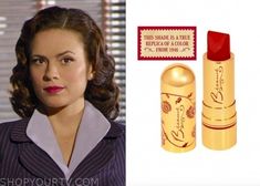 Agent Carter: Season 1 and Season 2 Peggy’s Red Lipstick Peggy Carter Makeup, Red Velvet Lipstick, Lip Permanent Makeup, Spy Party, Peggy Carter, Agent Carter, Embellished Heels, Velvet Lipstick, Secret Agent