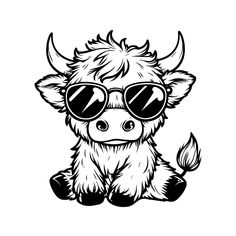 a black and white drawing of a cow wearing sunglasses