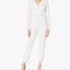 Jumpsuit Perfect For Bridal Events, Business, Or All White-Themed Parties. Never Worn But Has Some Minor Stains As Shown In Pictures. Elegant White Long Sleeve Jumpsuit, White V-neck Jumpsuits And Rompers For Formal Occasions, White Fitted Jumpsuit For Formal Occasions, White Fitted Formal Jumpsuits And Rompers, Elegant White V-neck Jumpsuit, White Fitted Jumpsuits And Rompers For Formal Occasions, White Fitted V-neck Pantsuit, Elegant Cream Jumpsuit For Party, Elegant Cream Jumpsuits And Rompers For Party