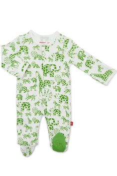 Magnetic Me™ 100% Organic Cotton Magnetic Baby Footie in Green Avant Gardimals Boy Pajamas, Long Dreads, Footie Pajama, Organic Cotton Baby, Clark Kent, Gifts For New Parents, Consumer Products, Cotton Baby, New Parents