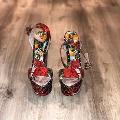 Brand New High Heel Wedge Sandals With Red Sole For Party, Red Floral Print Heels With Round Toe, Designer Red Platform Sandals, Designer Wedge Heels With Red Sole, Dolce Gabbana Shoes, Womens Wedges, Womens Shoes Wedges, Shoes Women, Wedge Shoes