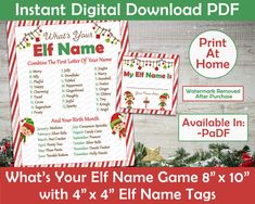 elf name game 8x10 printable instant christmas party games for kids and adults