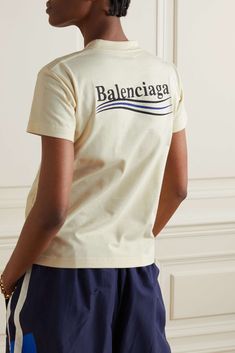 Find BALENCIAGA Embroidered Cotton-jersey T-shirt on Editorialist. Balenciaga's T-shirt is embroidered with a waved logo on the chest and back. It's made from soft cotton-jersey in a slim shape and has a classic crew neckline. Tuck yours into jeans or a mini skirt. Designer Cotton T-shirt With Embroidered Logo, Designer Embroidered Cotton Top, Designer Embroidered Logo Crew Neck Top, Designer Crew Neck Top With Embroidered Logo, Balenciaga T Shirt, Crew Neckline, Balenciaga, Mini Skirt, Top Brands