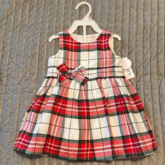 Brand New!!! We Weren’t Able To Use It :( Cute White Holiday Dress For Festive Occasions, Cute Christmas Playtime Dress, Cute Christmas Playtime Dresses, Red Christmas Playtime Dress, Plaid Dress For Christmas Holiday, Newborn Christmas Dress, Fancy Red Dress, Girls Red Velvet Dress, Gold Formal Dress