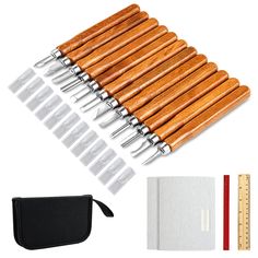 12 piece wood carving tool set with leather case, ruler and sharpener for beginners