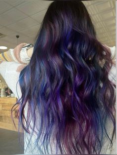 Purple blue and pink hair Blue And Purple Streaks In Hair, Black Blue And Purple Hair, Blue Violet Hair, Blue And Purple Highlights, Pink Purple Blue Hair, Purple And Blue Hair, Purple Hair Streaks, Galaxy Hair Color, Blue And Purple Hair