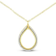 This gorgeous Italian-made necklace for her features a teardrop pendant design embellished with a trim of glitter. The 14K yellow gold pendant sways from an 18-inch cable chain and secures with a spring ring clasp. Gold Teardrop Pave Jewelry, Gold Teardrop Jewelry With Pave Setting, Gold Teardrop Pave Set Jewelry, Gold Drop Necklace With Diamond Accents In Teardrop Shape, Gold Teardrop Pendant Drop Necklace With Diamond Accents, Gold Drop Necklace With Diamond Accents, Gold Diamond Cut Teardrop Pendant Necklace, Gold Teardrop Pendant Diamond Necklace, Gold Diamond Necklace With Teardrop Pendant